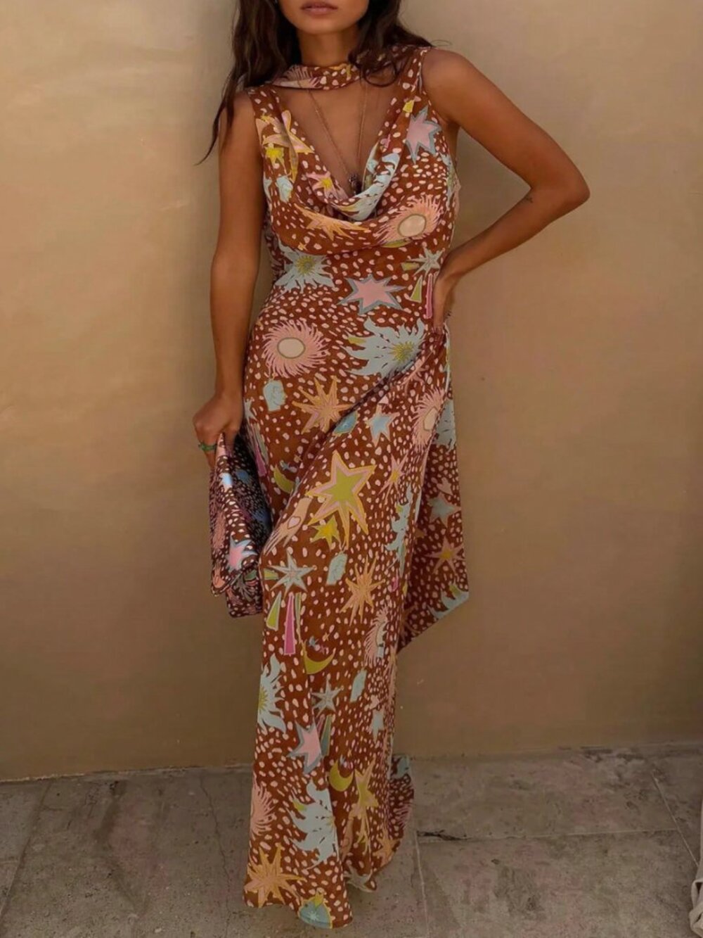 Boho Floral Maxi Dress For Beach Vacation